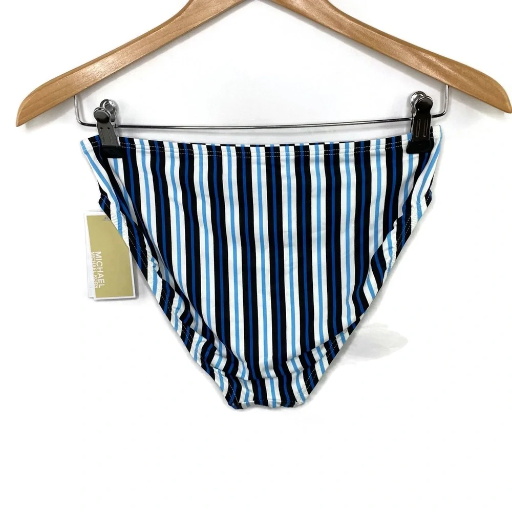 Michael Kors Cruise Horizontal Stripe High Waist Bikini Bottom Medium New